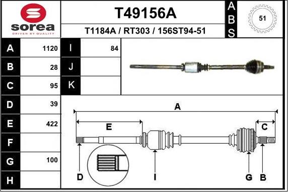 EAI T49156A - Приводной вал autospares.lv