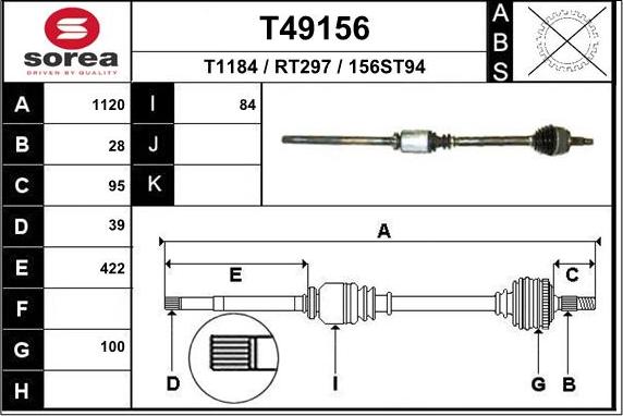 EAI T49156 - Приводной вал autospares.lv