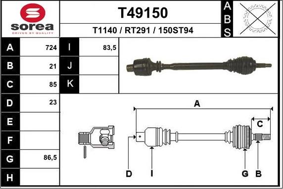 EAI T49150 - Приводной вал autospares.lv