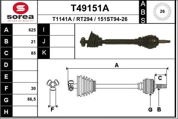 EAI T49151A - Приводной вал autospares.lv