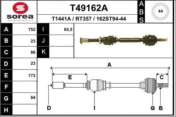 EAI T49162A - Приводной вал autospares.lv