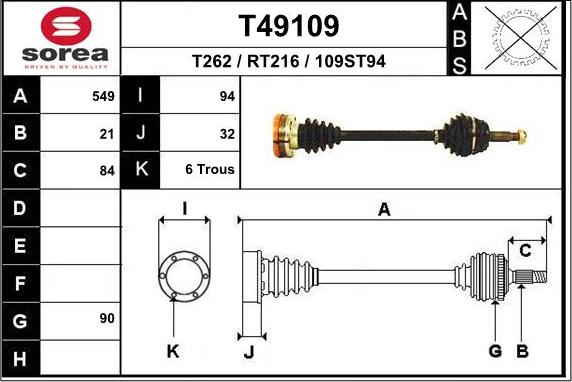 EAI T49109 - Приводной вал autospares.lv