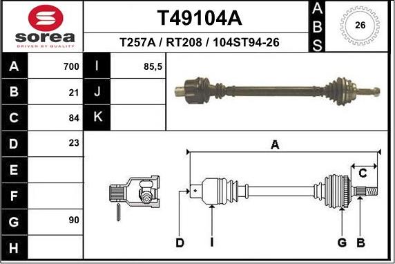 EAI T49104A - Приводной вал autospares.lv