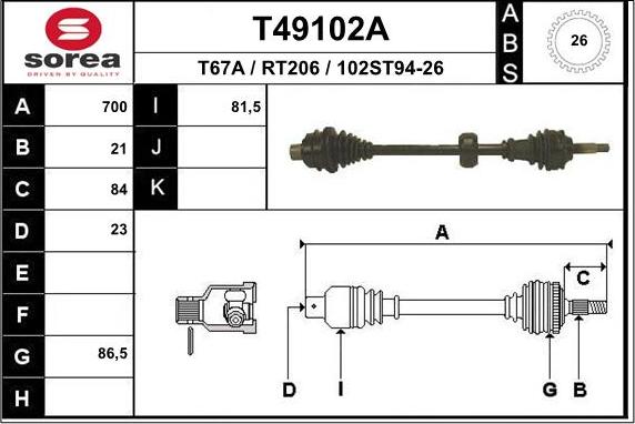 EAI T49102A - Приводной вал autospares.lv