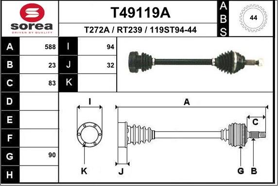 EAI T49119A - Приводной вал autospares.lv