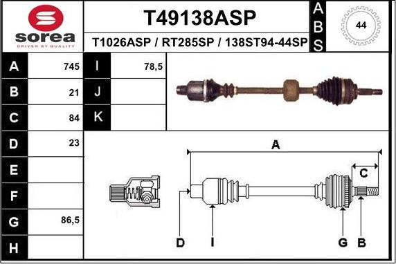 EAI T49138ASP - Приводной вал autospares.lv