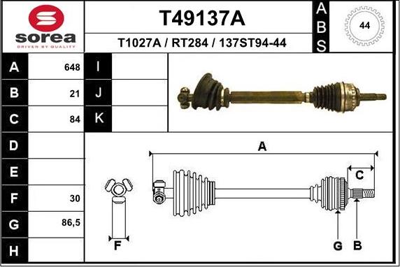 EAI T49137A - Приводной вал autospares.lv