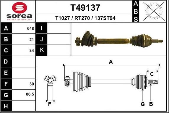 EAI T49137 - Приводной вал autospares.lv