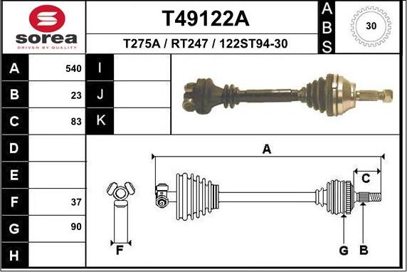 EAI T49122A - Приводной вал autospares.lv