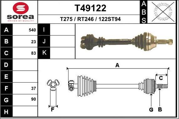 EAI T49122 - Приводной вал autospares.lv