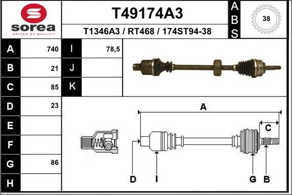 EAI T49174A3 - Приводной вал autospares.lv