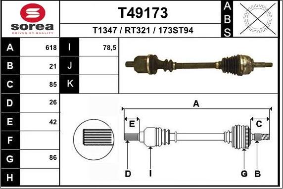 EAI T49173 - Приводной вал autospares.lv