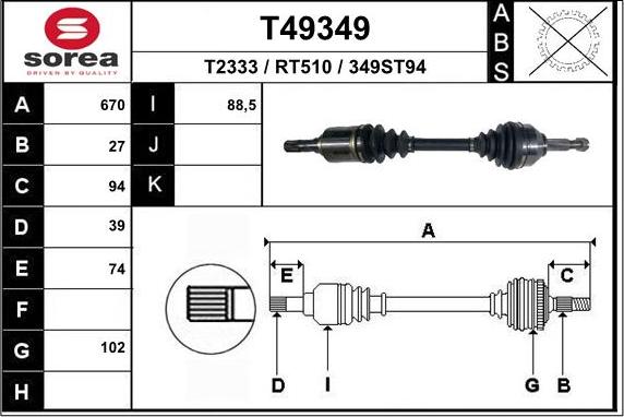 EAI T49349 - Приводной вал autospares.lv