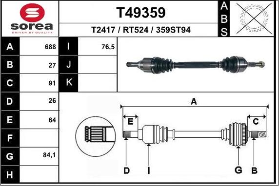 EAI T49359 - Приводной вал autospares.lv