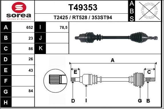 EAI T49353 - Приводной вал autospares.lv