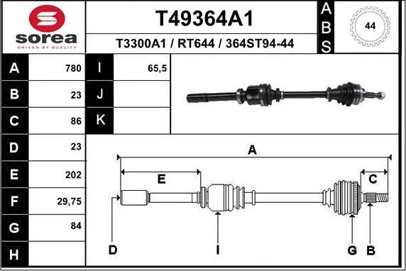 EAI T49364A1 - Приводной вал autospares.lv