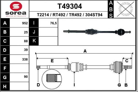 EAI T49304 - Приводной вал autospares.lv