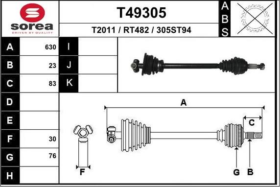 EAI T49305 - Приводной вал autospares.lv