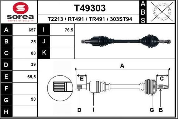 EAI T49303 - Приводной вал autospares.lv