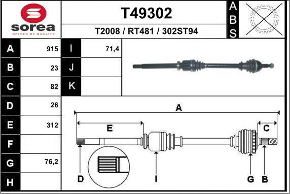 EAI T49302 - Приводной вал autospares.lv