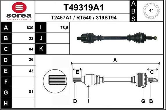 EAI T49319A1 - Приводной вал autospares.lv