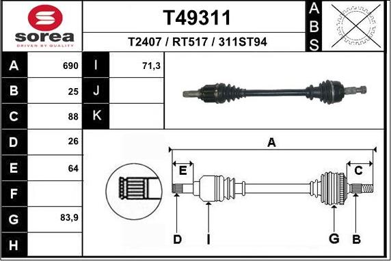 EAI T49311 - Приводной вал autospares.lv