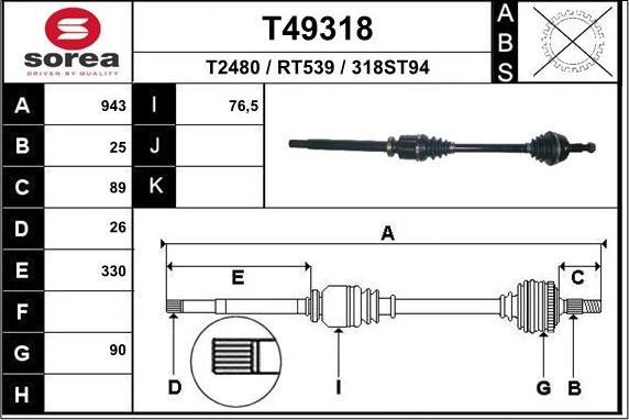 EAI T49318 - Приводной вал autospares.lv