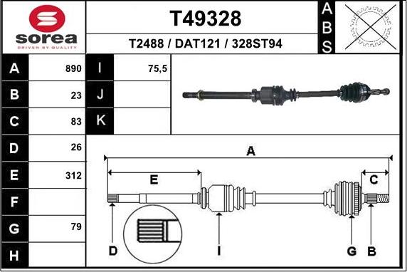 EAI T49328 - Приводной вал autospares.lv