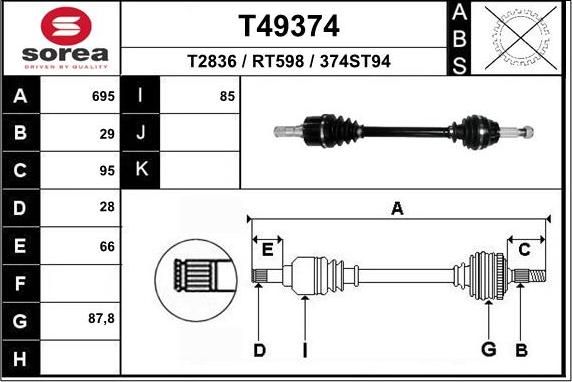 EAI T49374 - Приводной вал autospares.lv