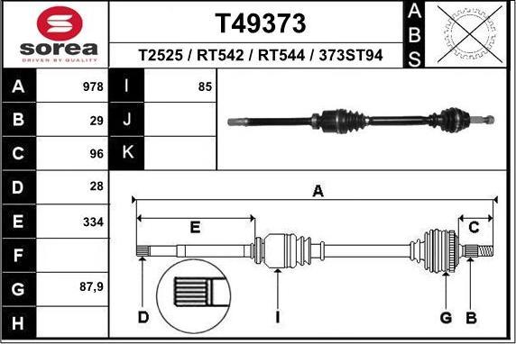 EAI T49373 - Приводной вал autospares.lv