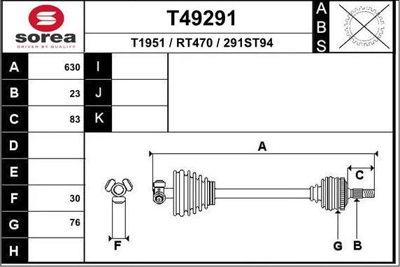 EAI T49291 - Приводной вал autospares.lv