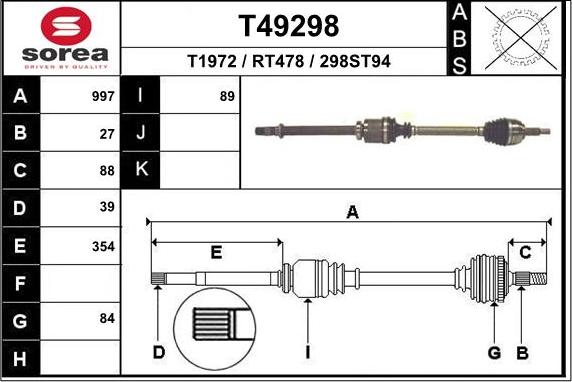 EAI T49298 - Приводной вал autospares.lv