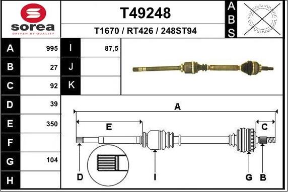 EAI T49248 - Приводной вал autospares.lv