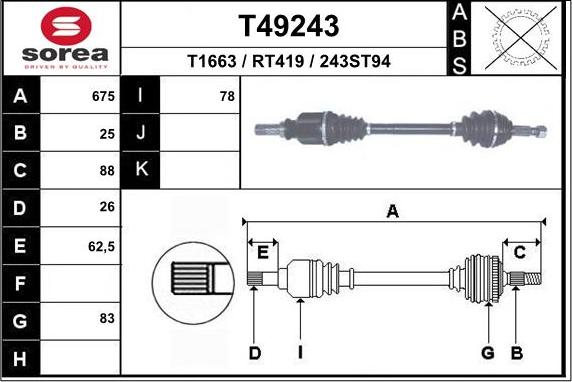 EAI T49243 - Приводной вал autospares.lv