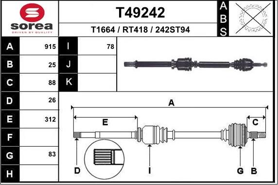 EAI T49242 - Приводной вал autospares.lv