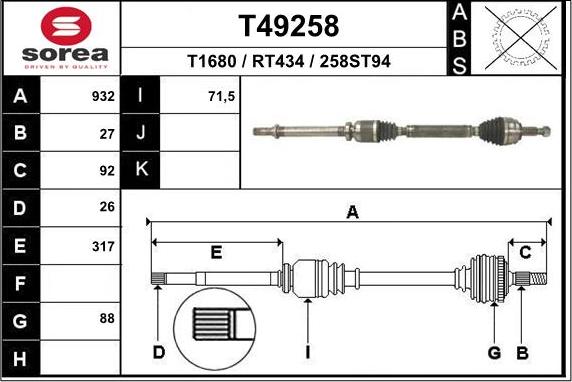 EAI T49258 - Приводной вал autospares.lv