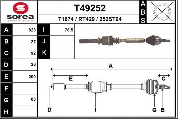 EAI T49252 - Приводной вал autospares.lv