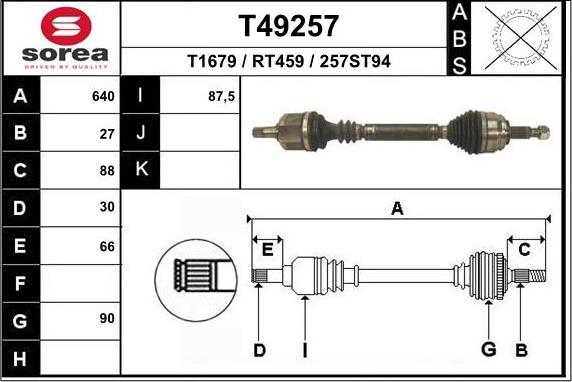 EAI T49257 - Приводной вал autospares.lv