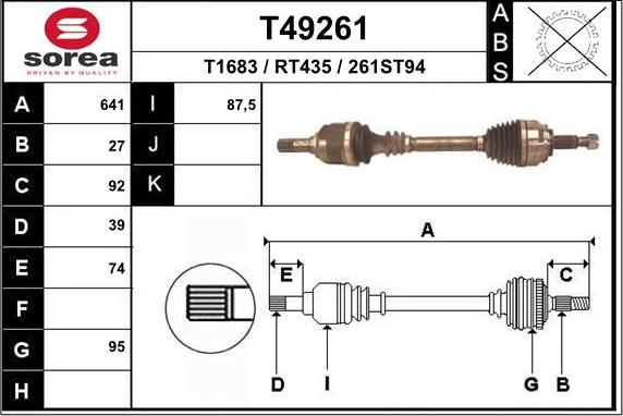 EAI T49261 - Приводной вал autospares.lv