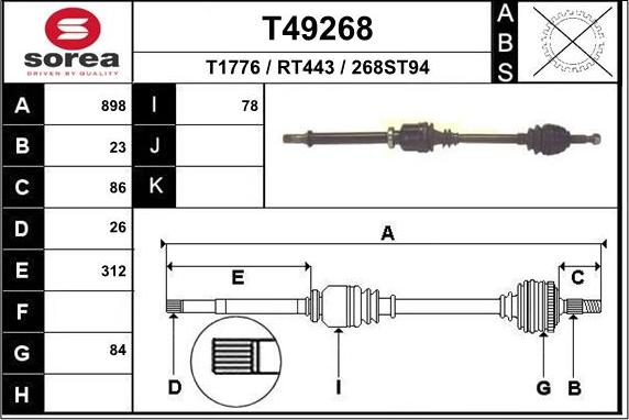 EAI T49268 - Приводной вал autospares.lv