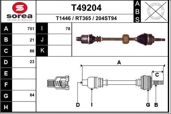 EAI T49204 - Приводной вал autospares.lv