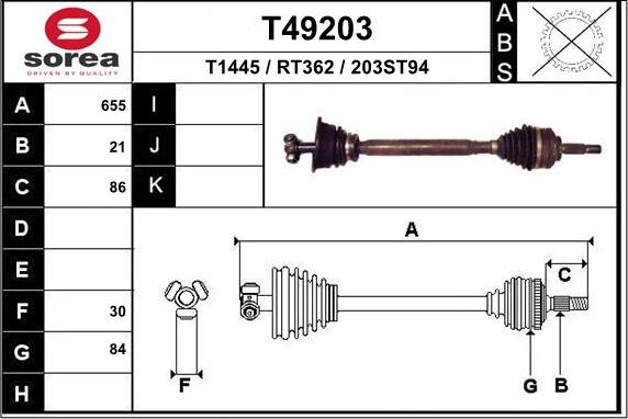 EAI T49203 - Приводной вал autospares.lv