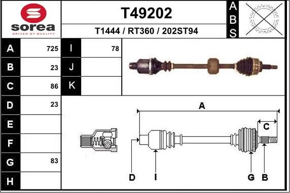 EAI T49202 - Приводной вал autospares.lv