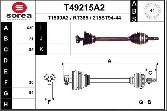 EAI T49215A2 - Приводной вал autospares.lv