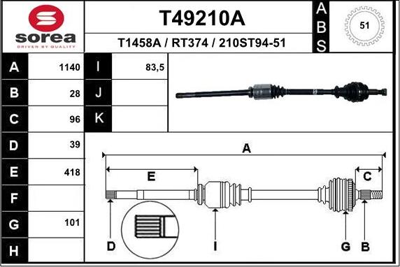 EAI T49210A - Приводной вал autospares.lv