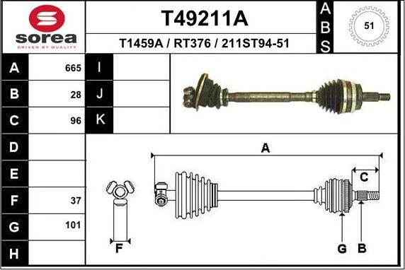 EAI T49211A - Приводной вал autospares.lv