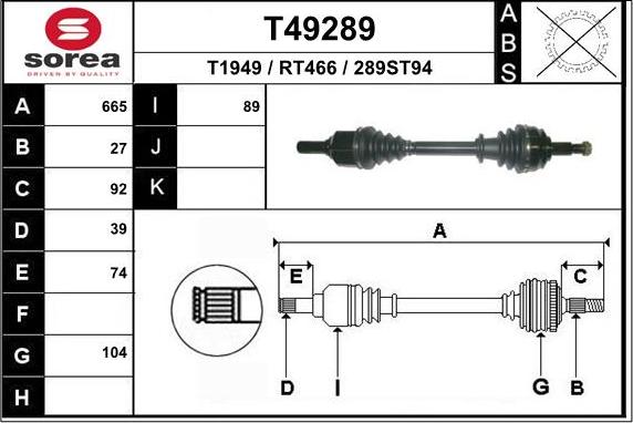 EAI T49289 - Приводной вал autospares.lv