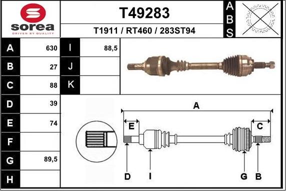 EAI T49283 - Приводной вал autospares.lv