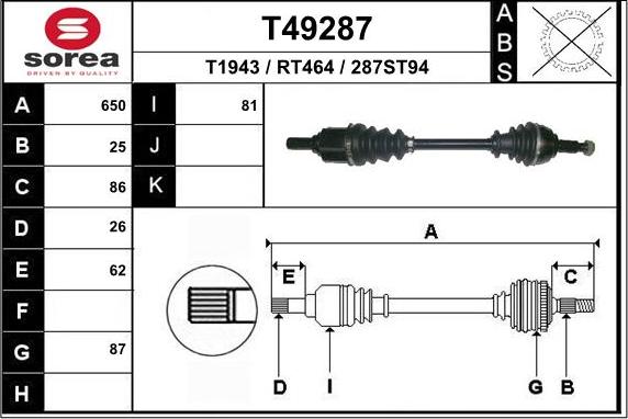 EAI T49287 - Приводной вал autospares.lv