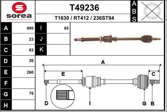 EAI T49236 - Приводной вал autospares.lv